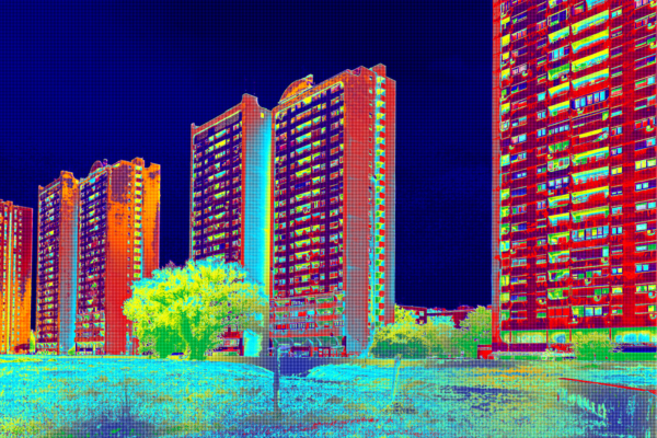 Thermal image showing heat loss on commercial property