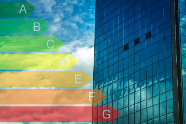 Commercial building with EPC rating chart overlay – UK-wide EPC survey service